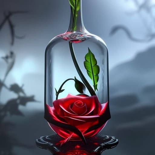 Elegant Glass Rose Digital Painting in Dark Fantasy Style