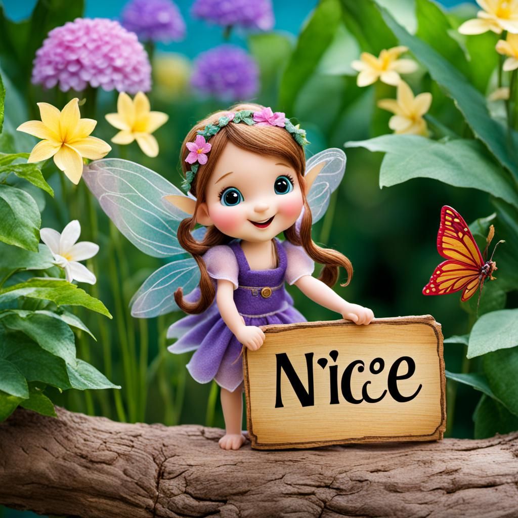Cute Fairy Holding a Sign that Says Nice