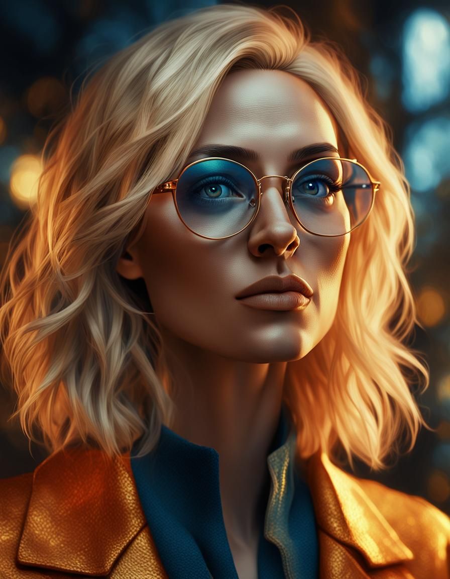 Hyperrealistic Portrait of Girl with Glasses