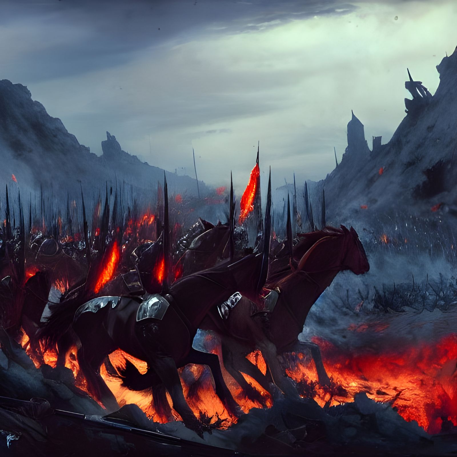 Burned Battlefield with Fallen Knights