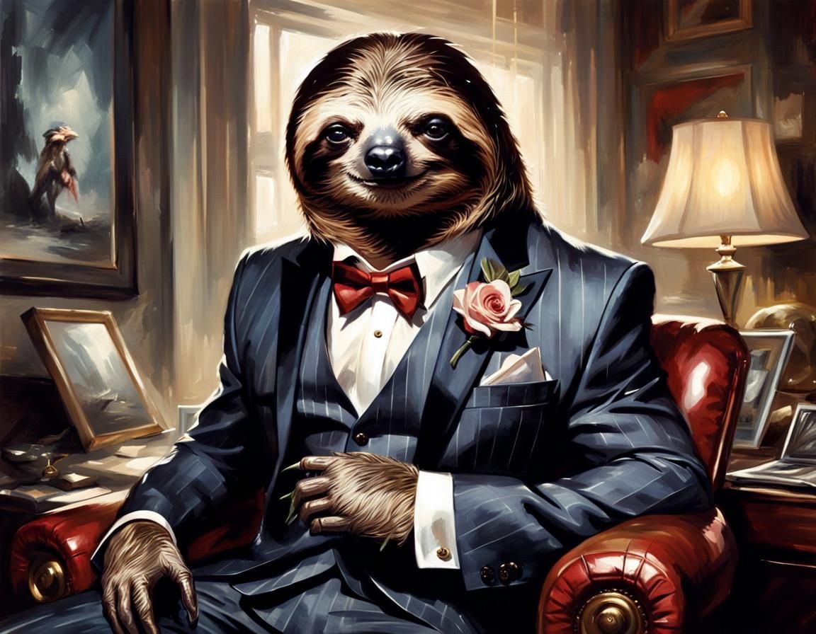 Sloth in Suit: Surreal Vintage Glamour Portrait