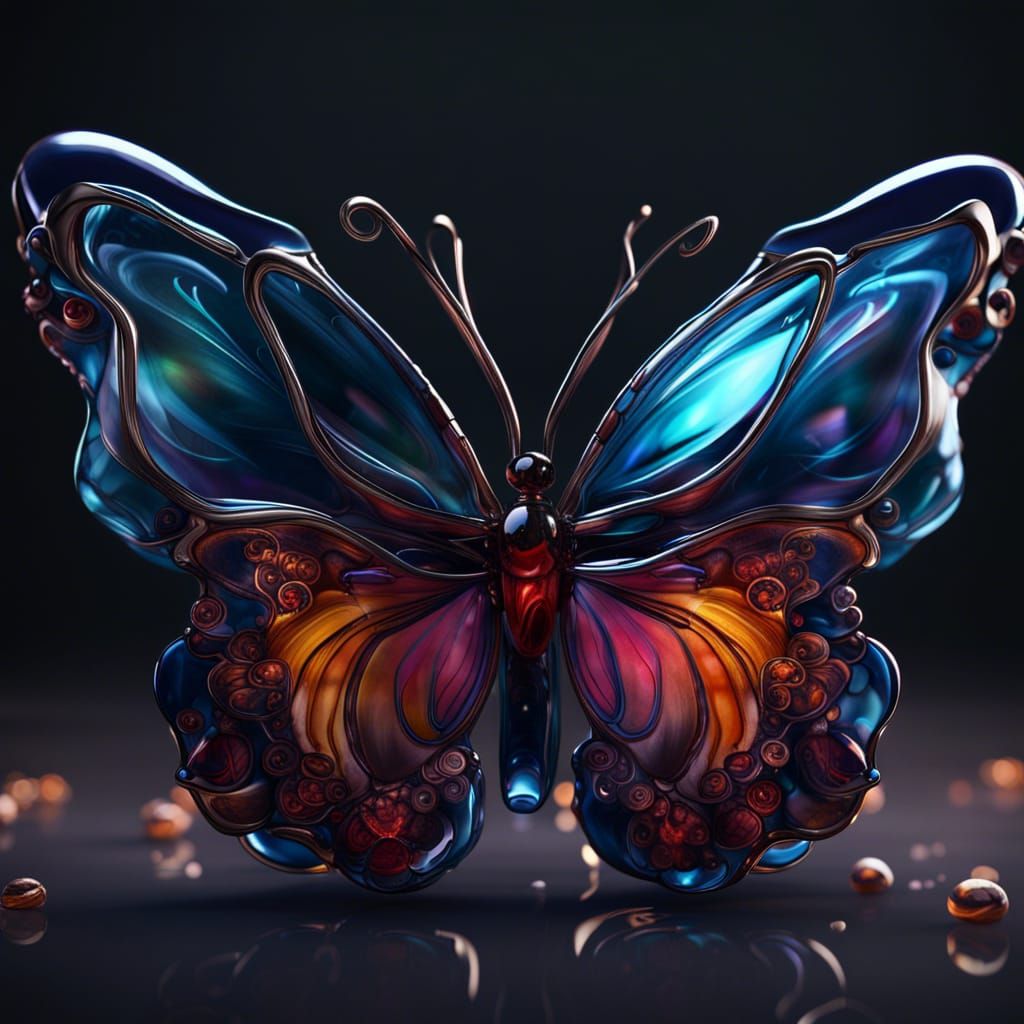 Detailed Blown Glass Butterfly in Fantasy Art Style