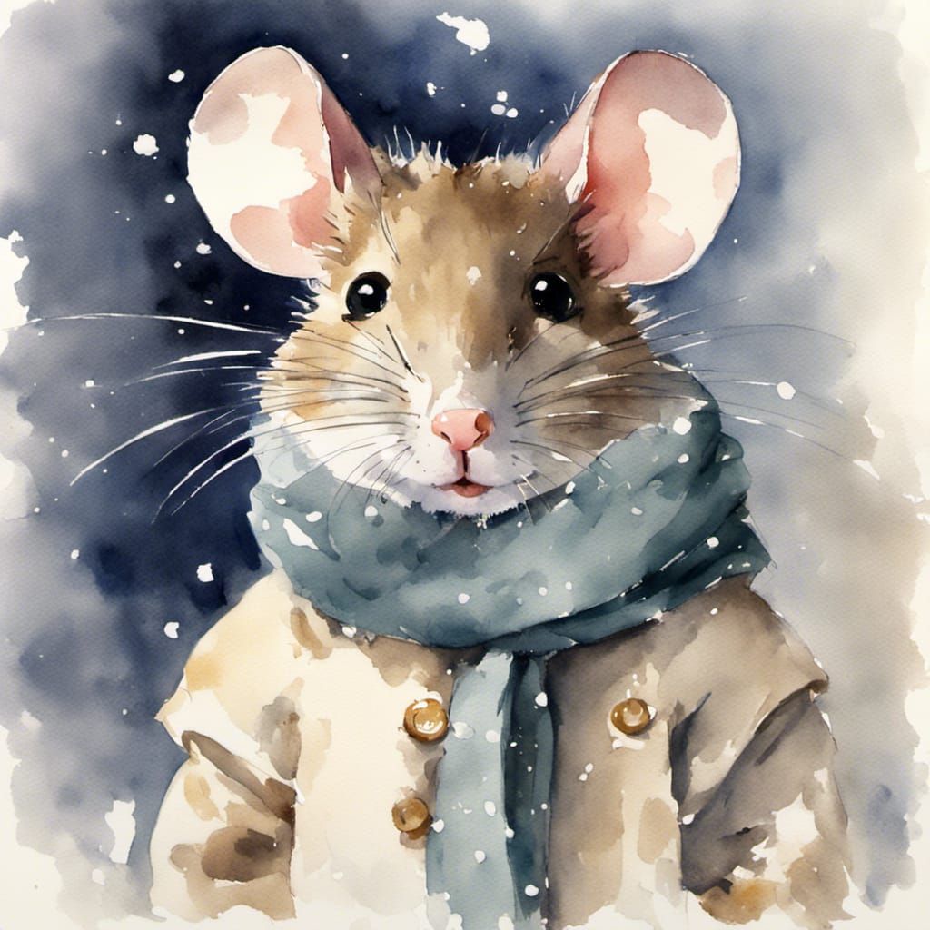 Mouse in Winter Coat: Refined Watercolor Portrait