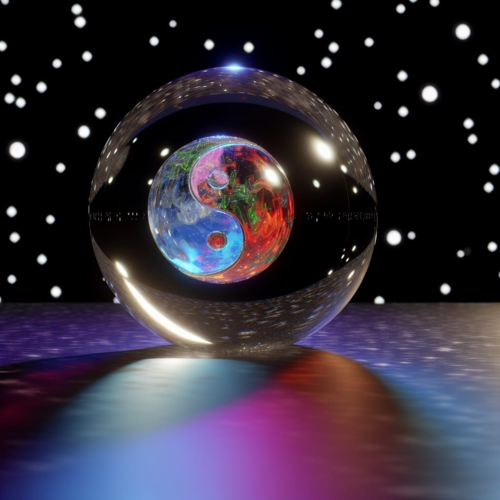 Glass Sphere Encapsulating a Colorful Yin Yang
