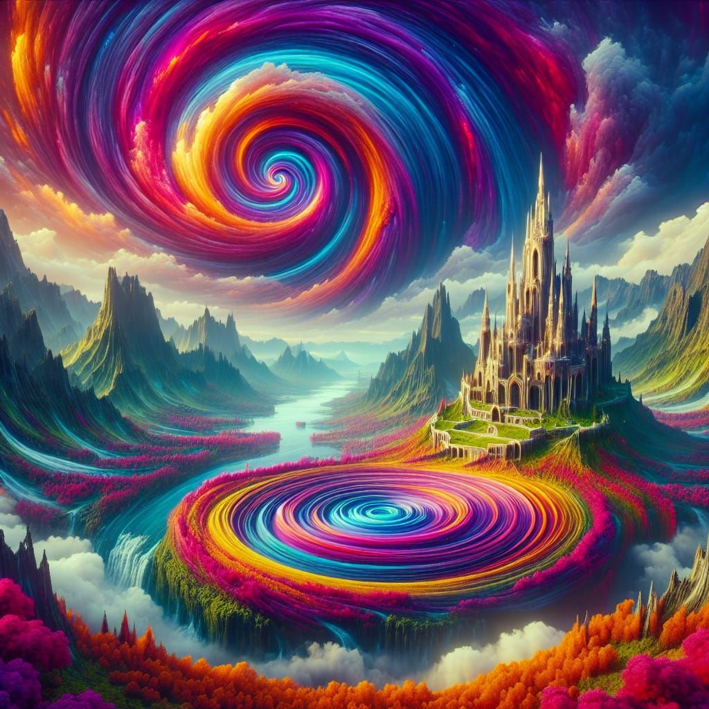 Fantastical Landscape with Vortex and Castle