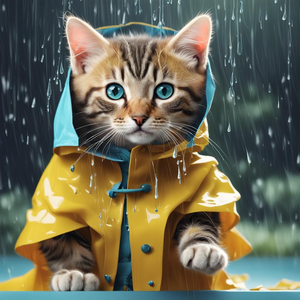 Kitten in Raincoat: Detailed Fantasy Concept Art