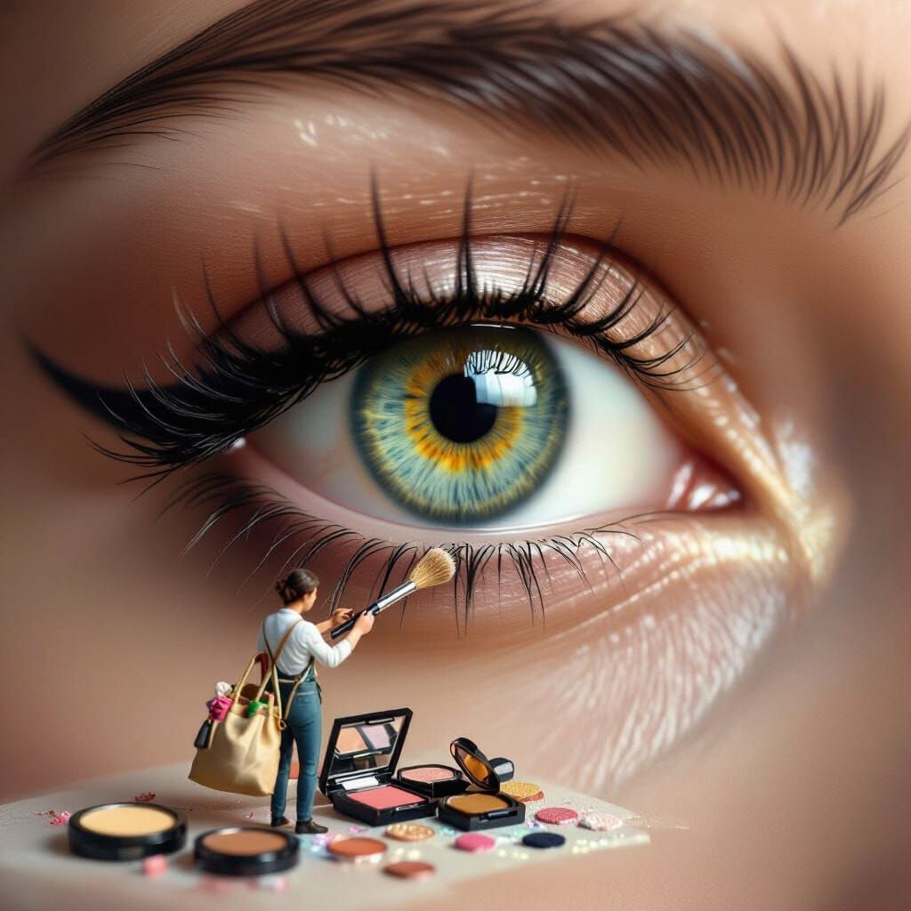 Hyperrealistic Eye Makeup Application by Miniature Person