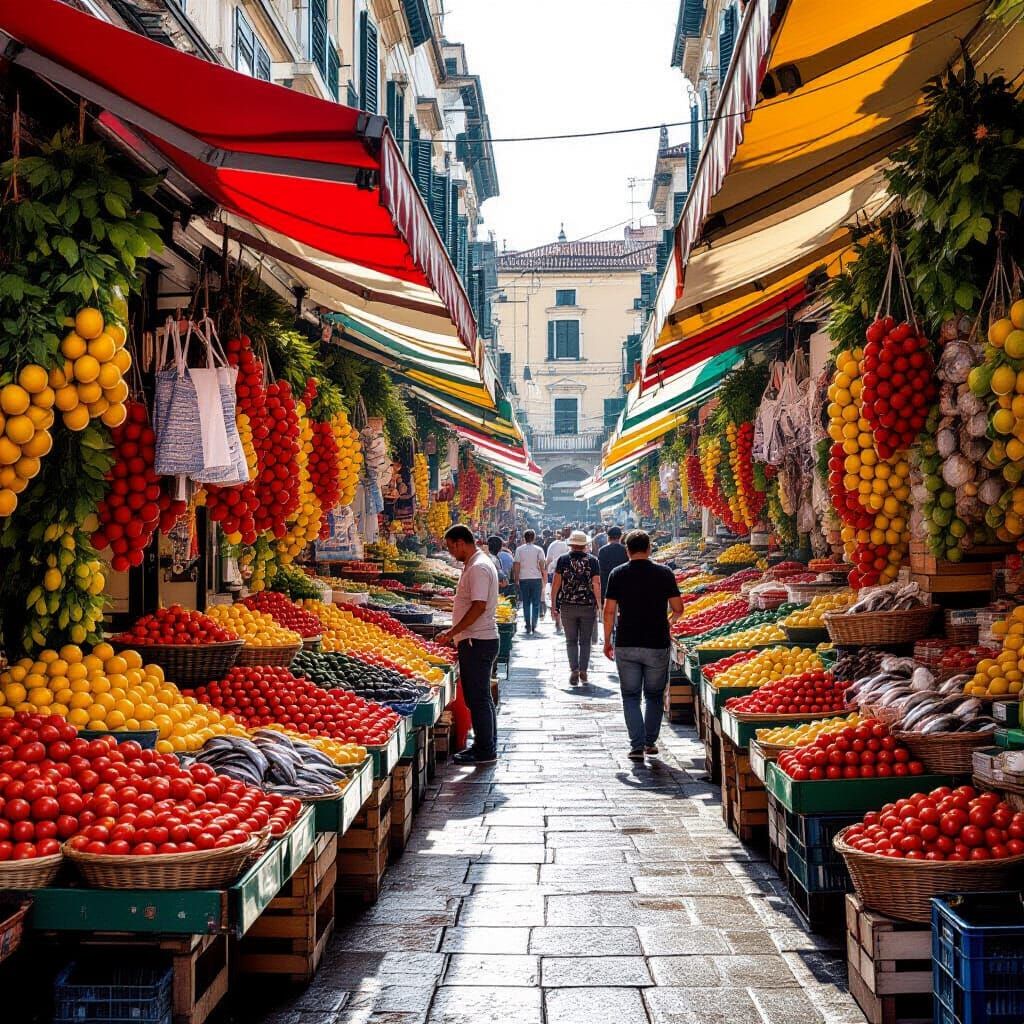 Vibrant Naples Marketplace Scene in Photorealistic Style