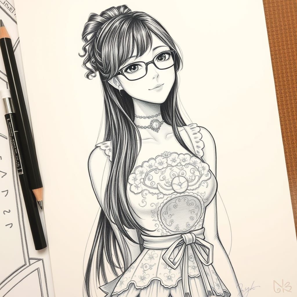 Hyper-Realistic Sketch of Woman in Cake Dress in Japan