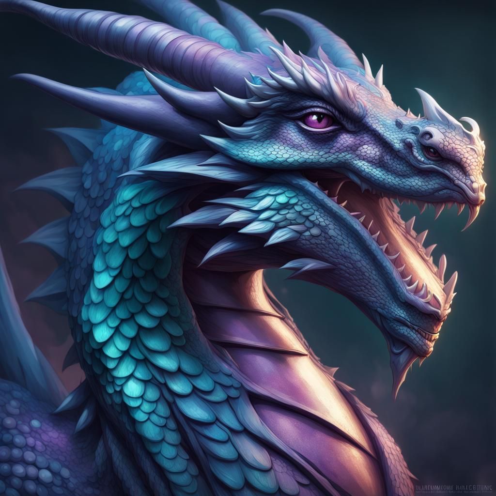 Majestic Teal Dragon Portrait in Hyperrealistic Style