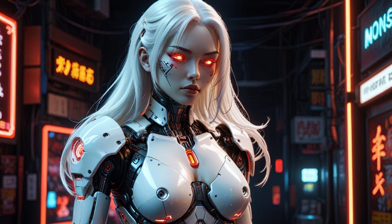 Cyberpunk Android Gynoid Pin-Up in Comic Book Style