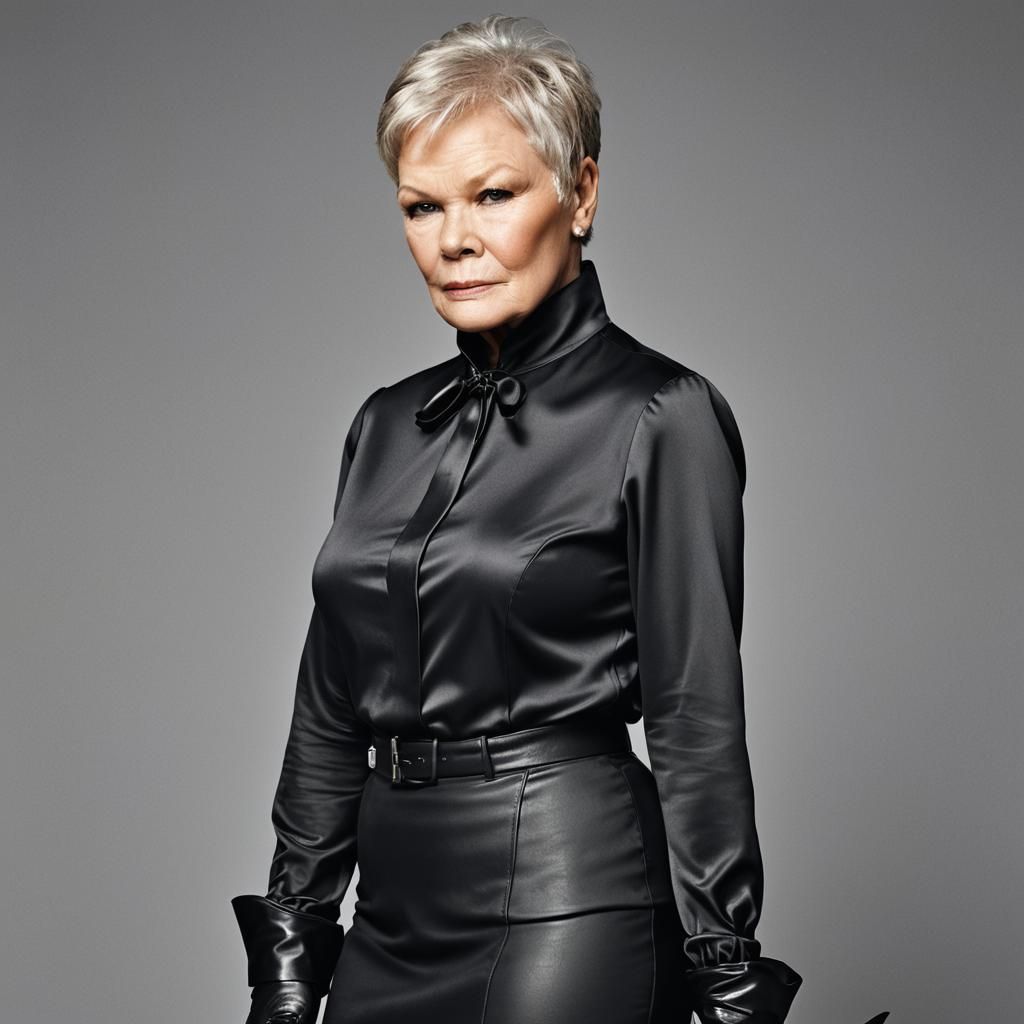 Dramatic Close-Up Portrait of Judi Dench in Black