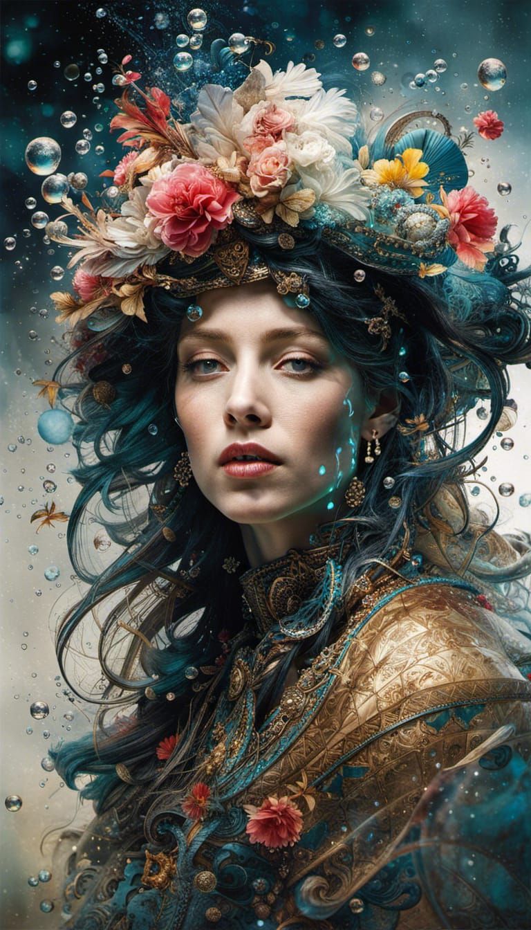 Venetian Merchant Scene in Water and Bubbles