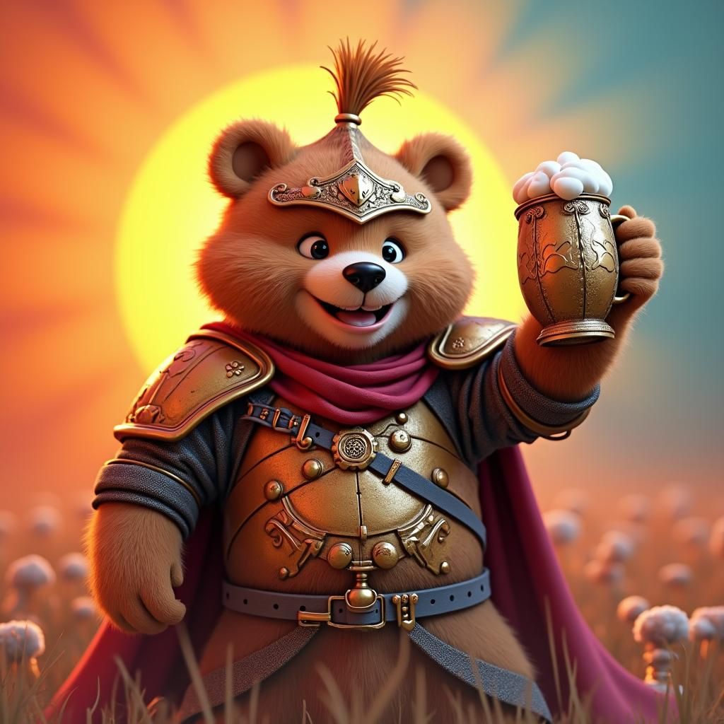 Bear Knight Cheers in Pixar-Inspired 3D Render
