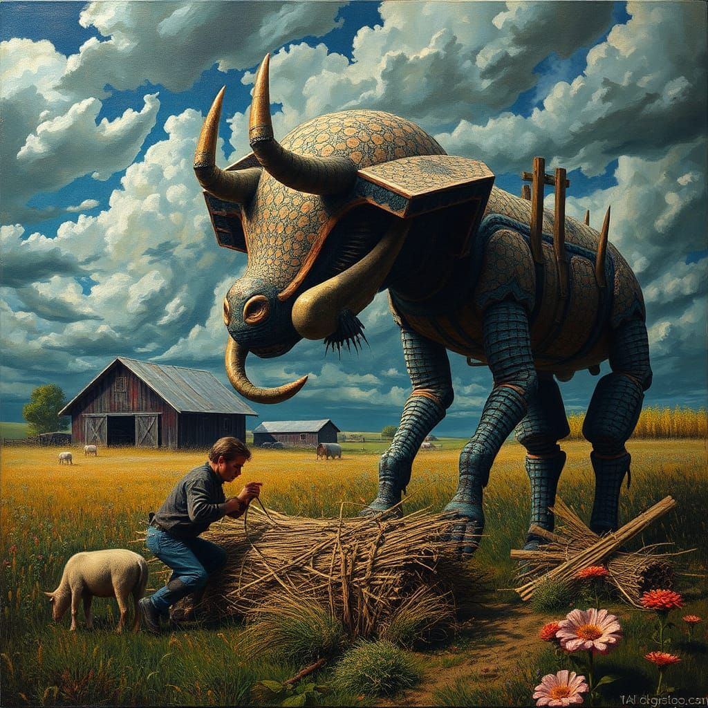Surreal Farm: Maximalist Oil Painting