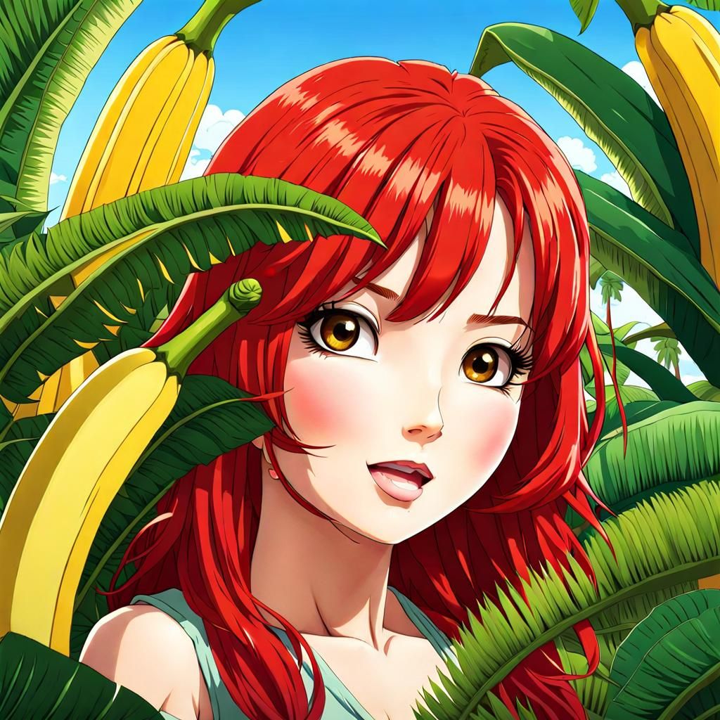 Chibi Anime Girl in Banana Grove
