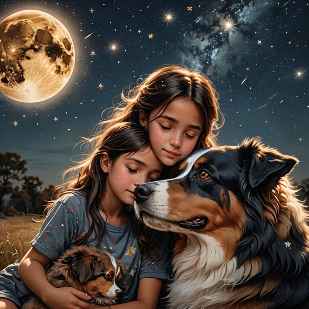 two little girls and their Australian Shepherd