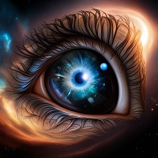 Cosmic Eye with Spiraling Steampunk Galaxy
