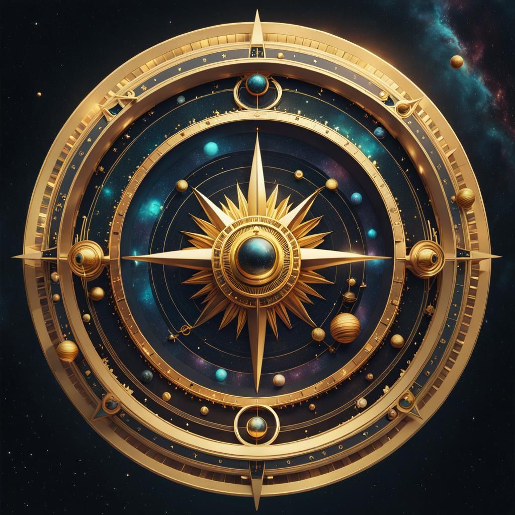 Futuristic Space Galleon Navigating Galaxies with Compass