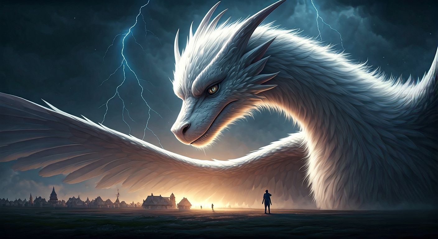 Giant Furry Dragon Shelters Village From Storm