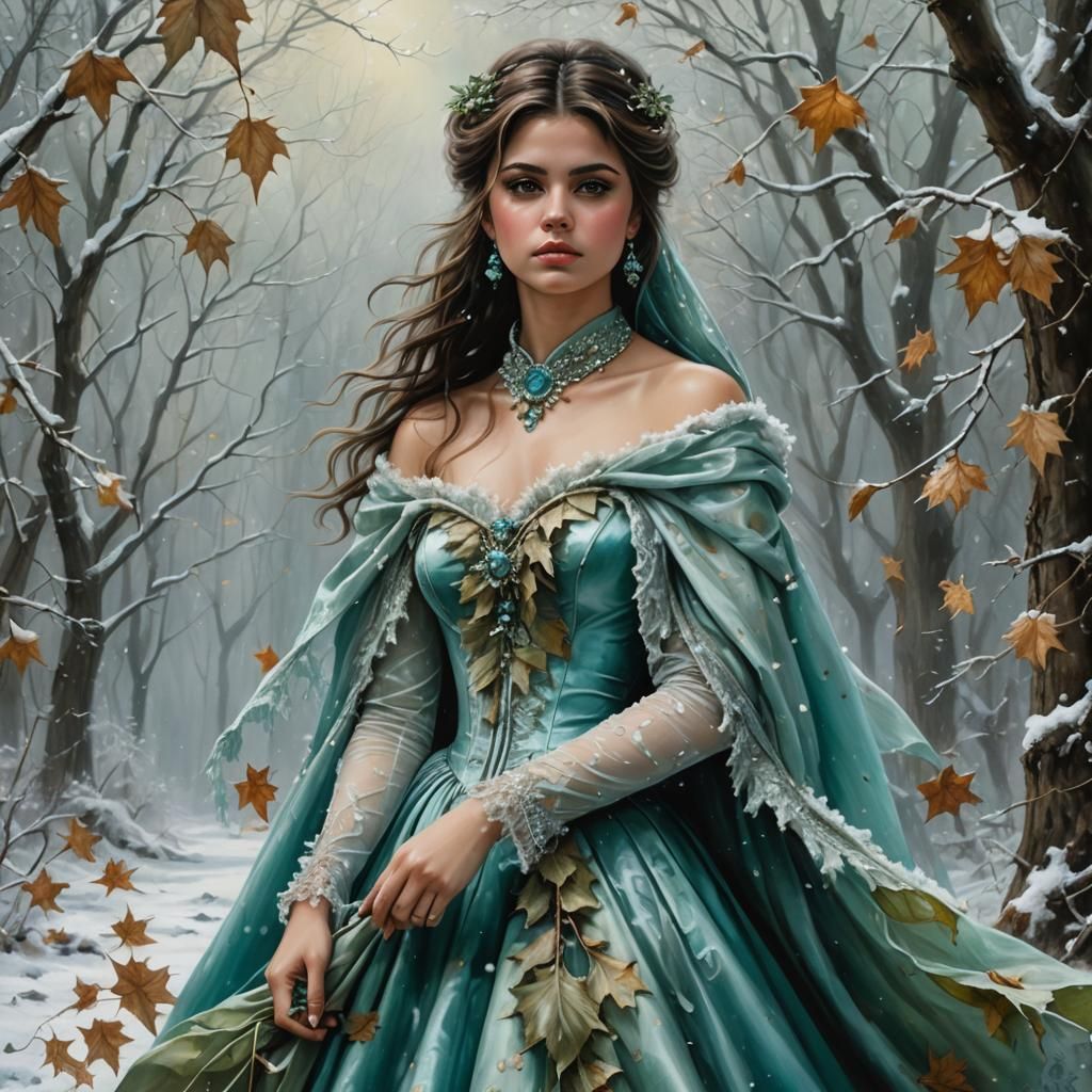 Melancholic Lady in Victorian Dress, Oil Painting