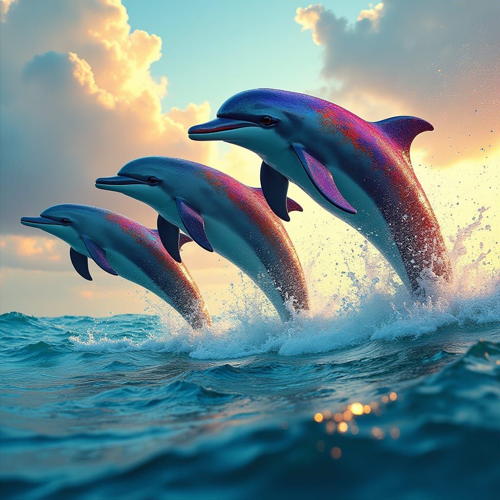 Playful Dolphins Leap in Vibrant Graffiti Art Ocean