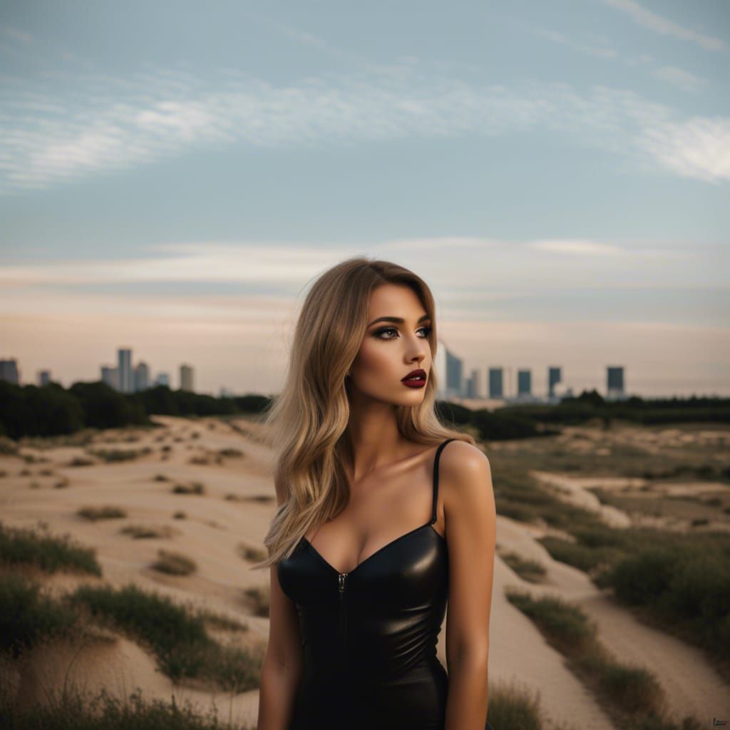 Girl in Leather Dress and High Boots
