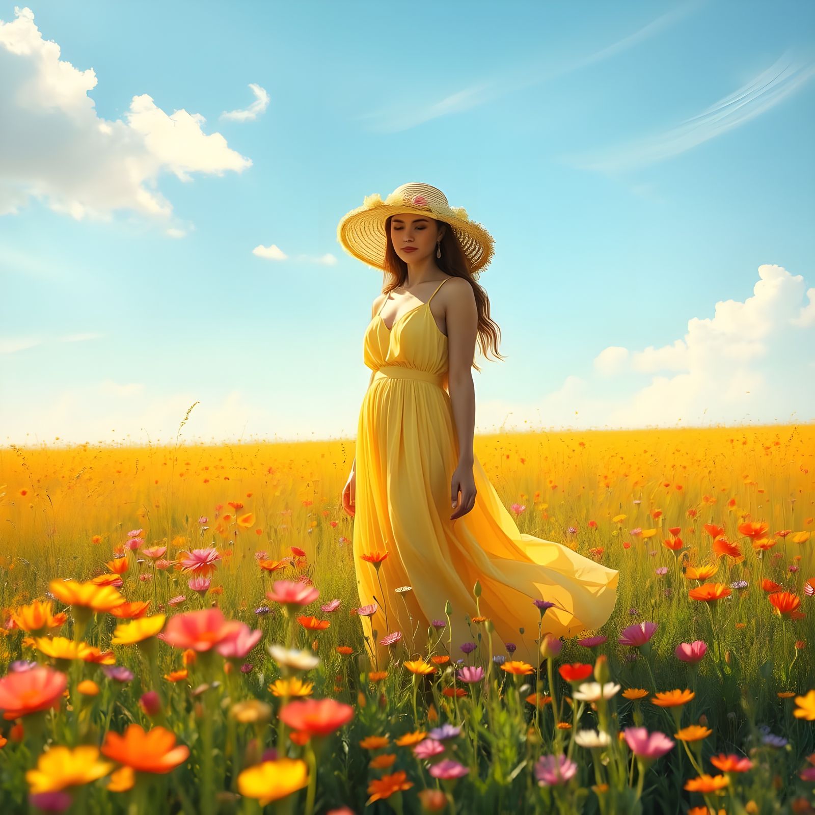 Vibrant Spring Landscape with 16th Century Castle and Flowin...