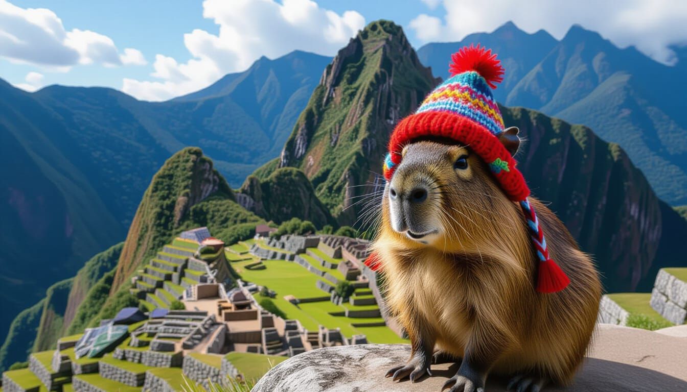 Capybara in Peruvian Hat at Machu Picchu