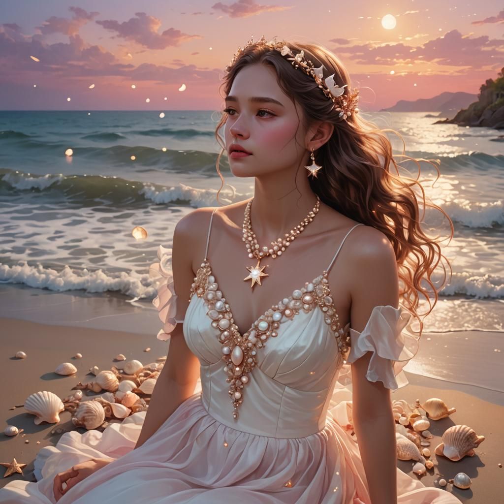Girl in Pink Sea: Dreamlike Fantasy Art
