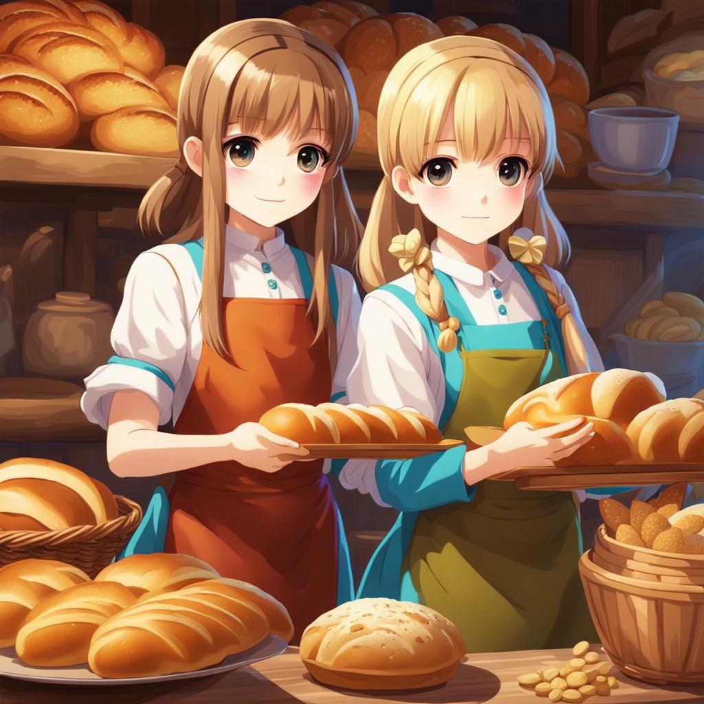 Anime Sisters Baking Bread Together