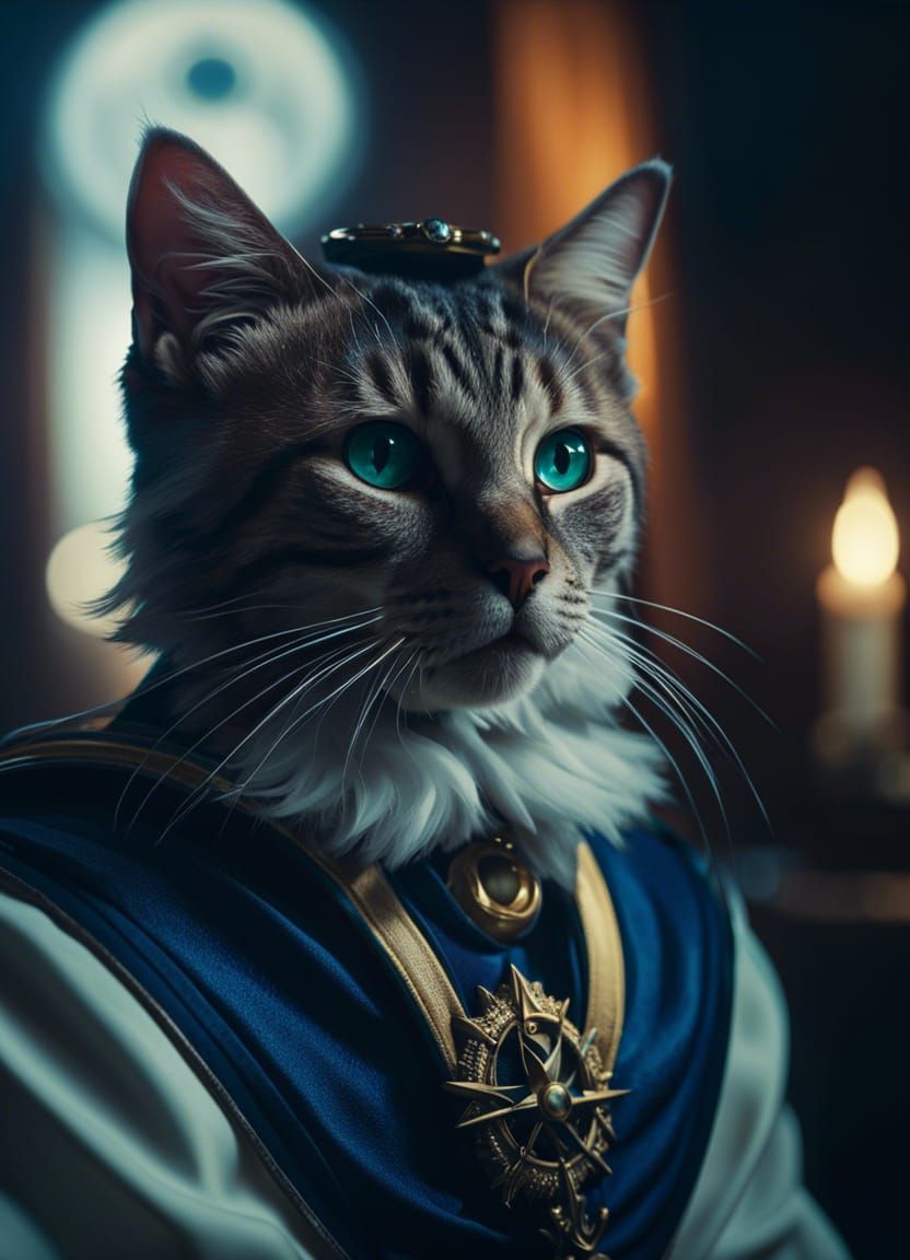 Fantasy Cat Sailor Portrait in Fairycore Style