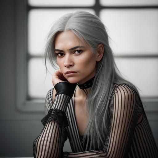 Striking Portrait of Woman with Striped Hair