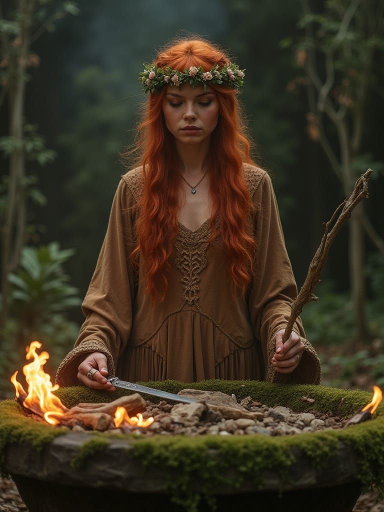 Ethereal Druid Priestess in Golden Hues