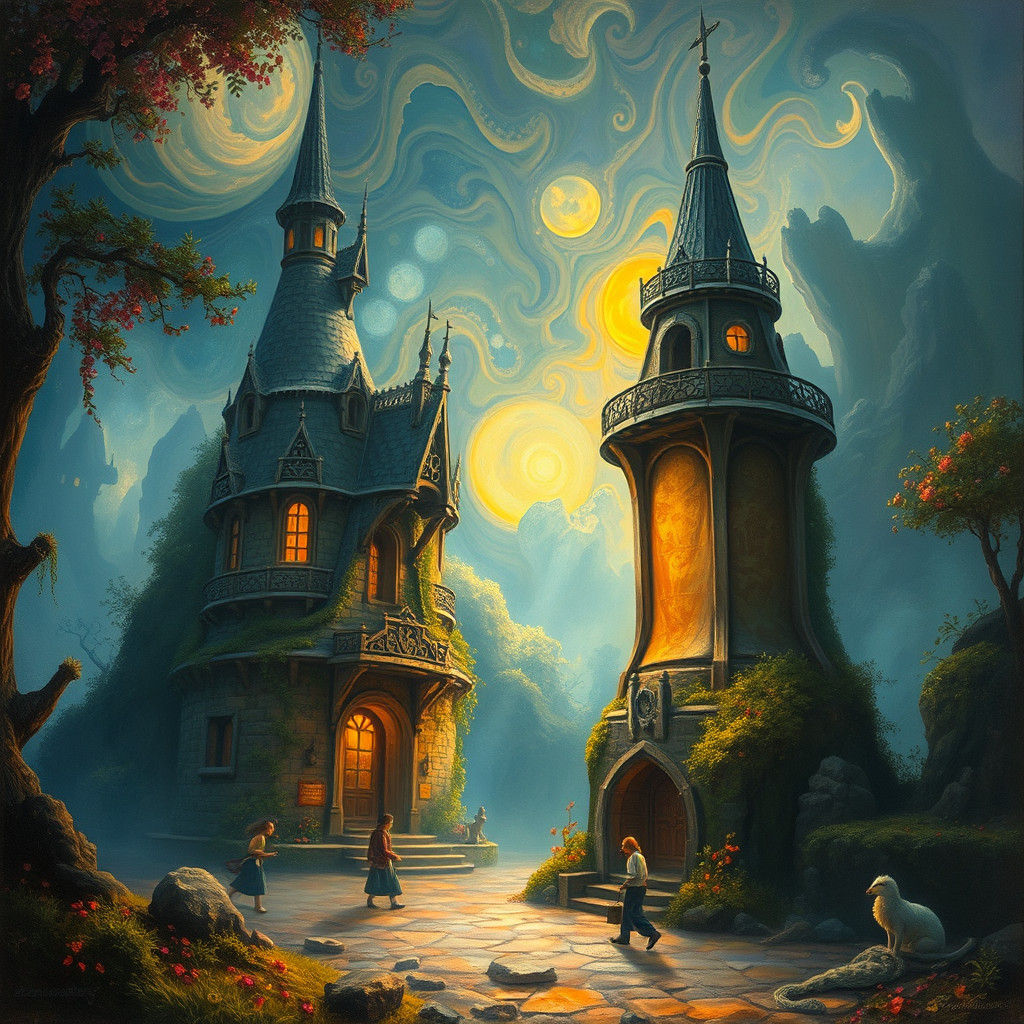 Fantastical Dreamlike Scene in Oil Painting Style