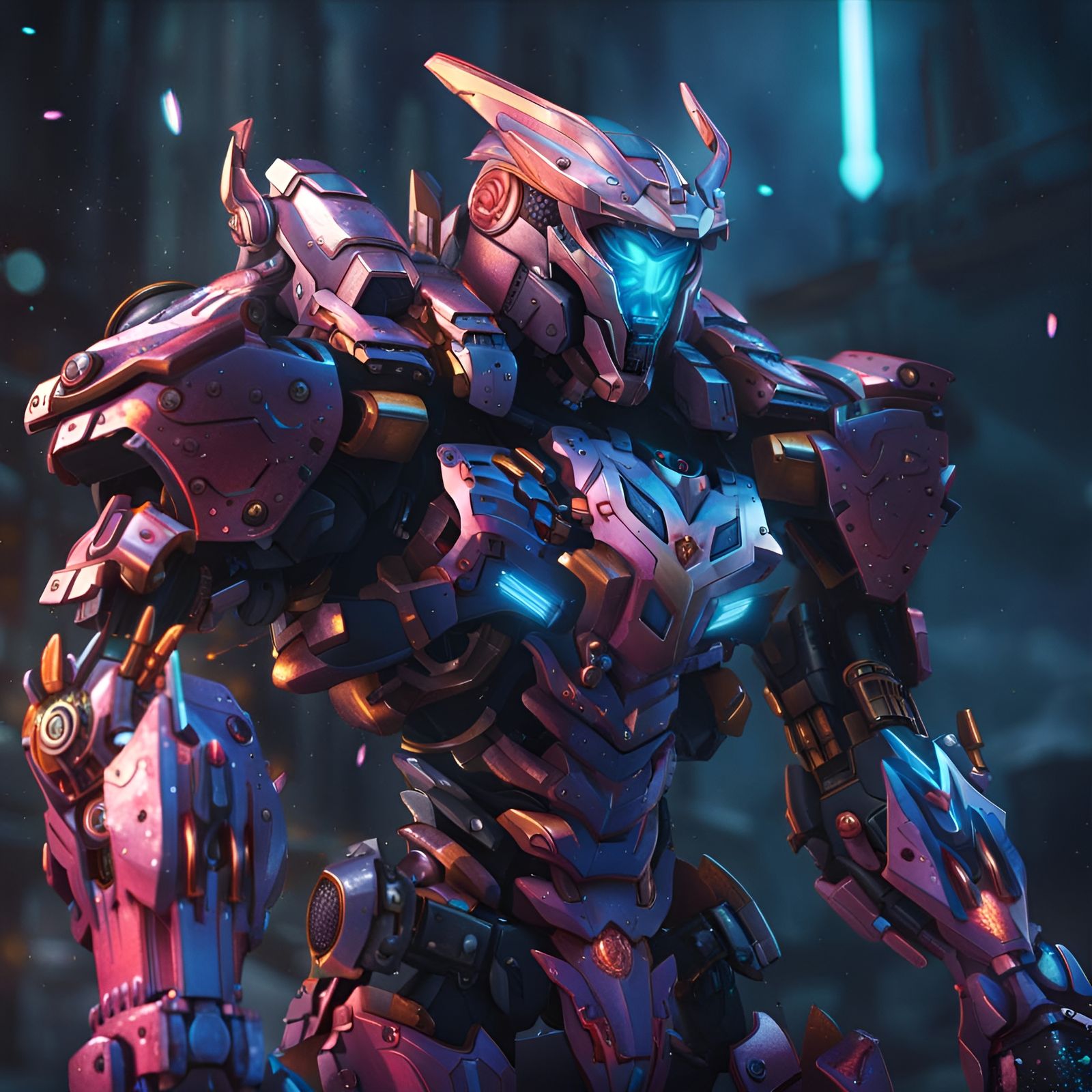 Anime Mecha Warrior in Heavy Armor