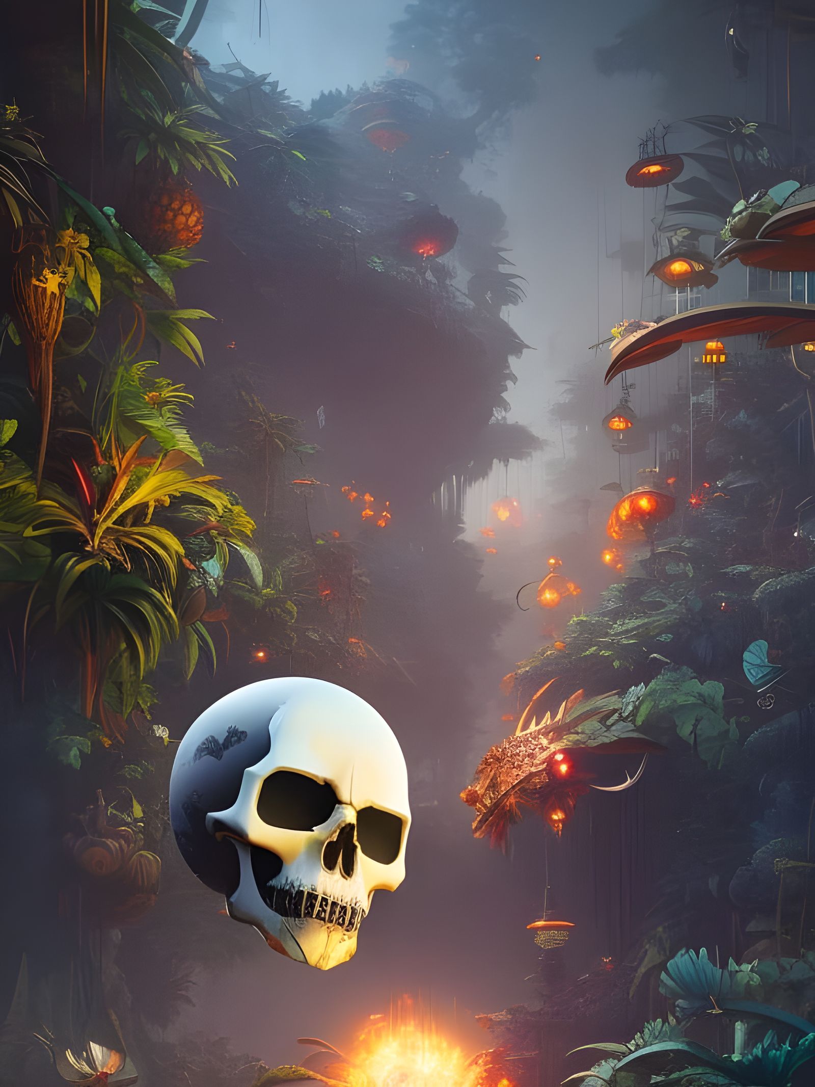 Jungle Pineapple Skull: A Surrealist Vision