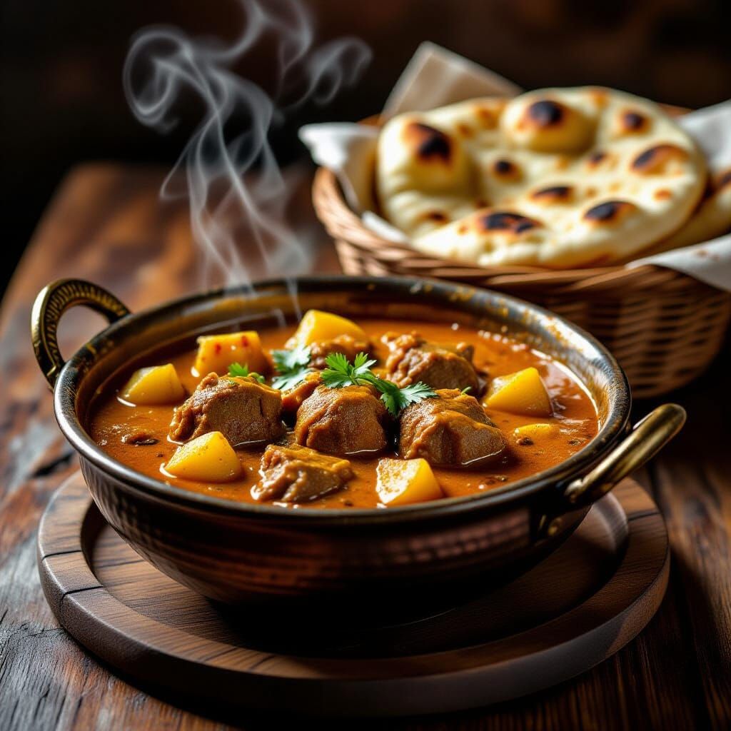 Mutton Curry with Naan Bread Still Life