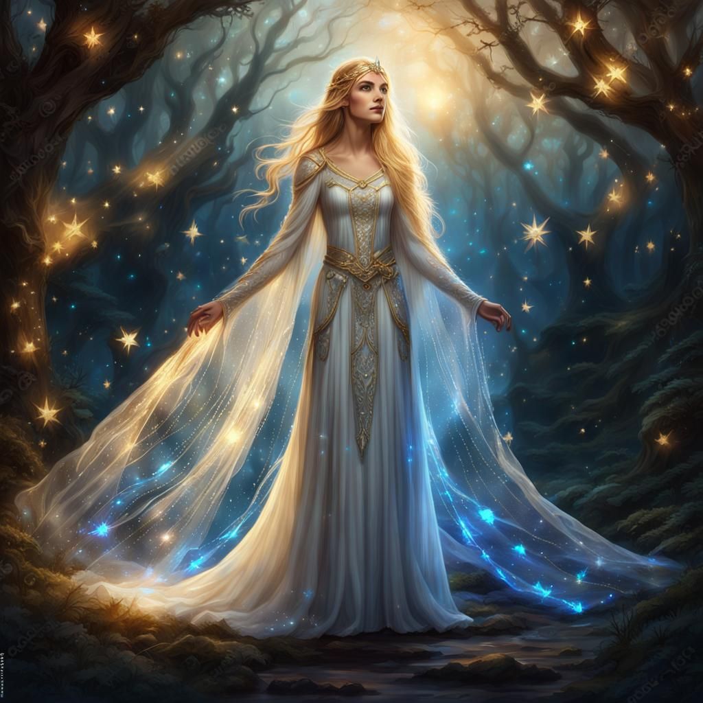Ethereal Elf Lady in Flowing White Dress