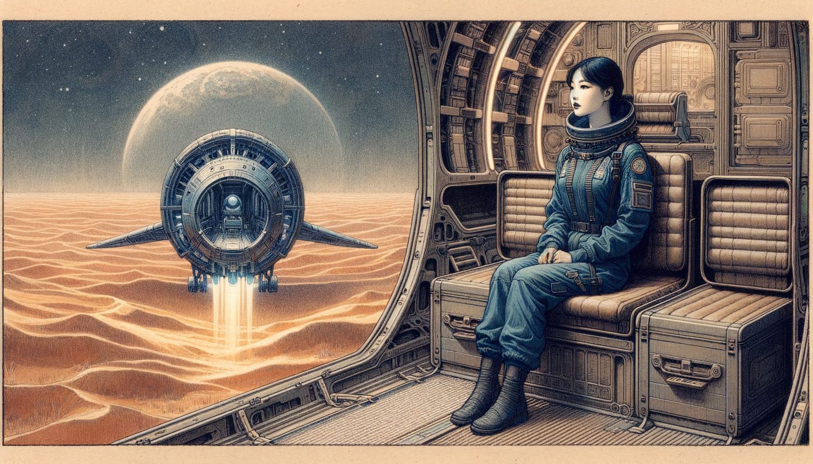 Korean Woman on Shuttle, Arthur Rackham Style