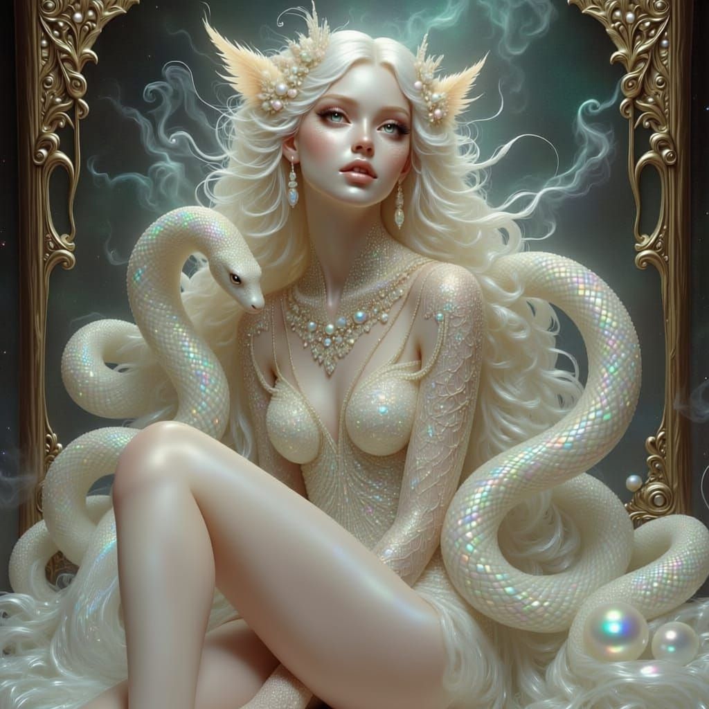 Pearlescent Medusa in Steaming Temple