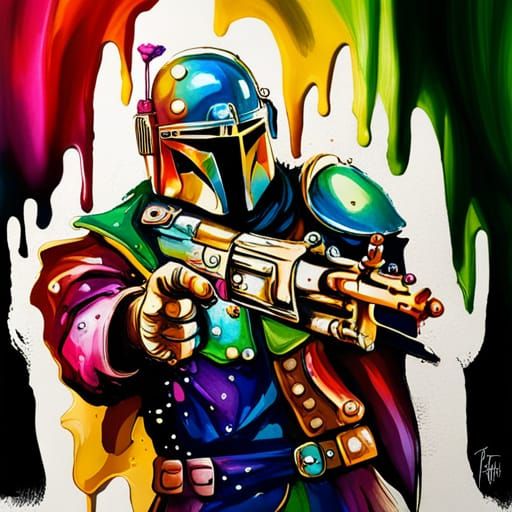 Mandalorian Warrior in Colorful Alcohol Ink Splash Art