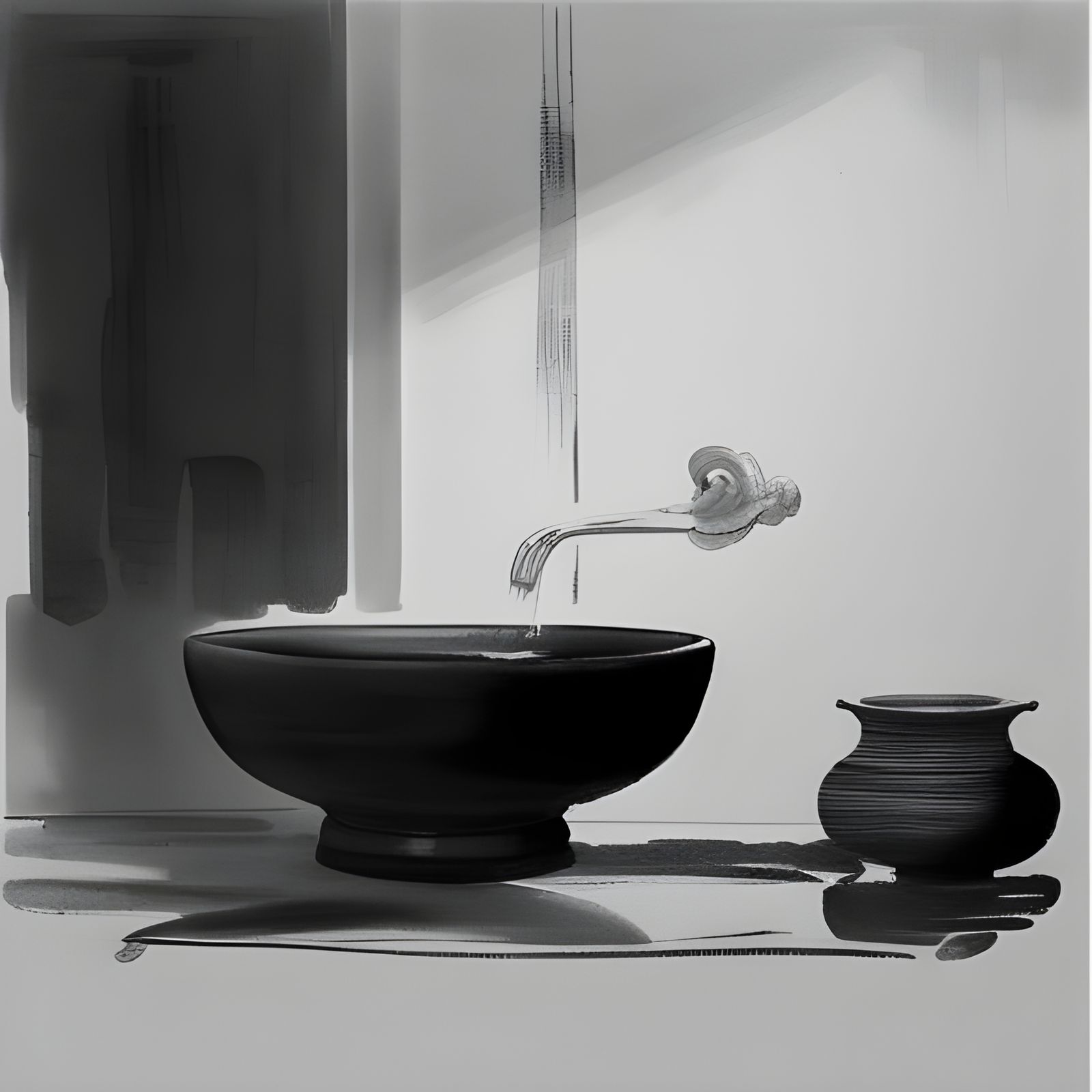 Wash Basin in Chinese Ink Wash Painting
