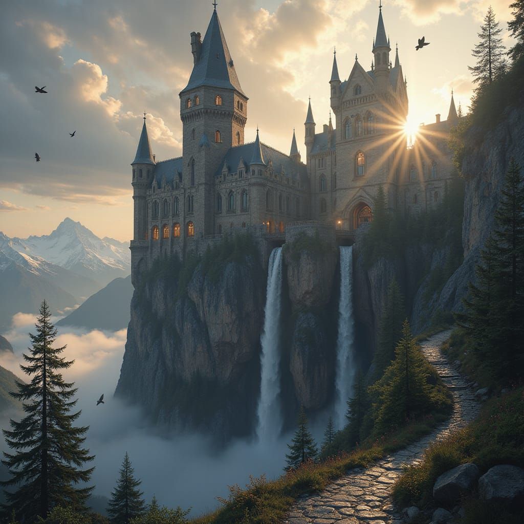 Majestic Castle at Sunrise in Epic Fantasy Style