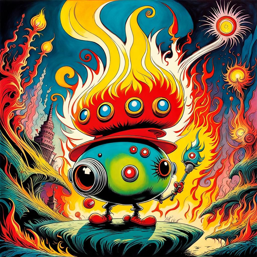 Surreal Fire Elemental in Zombiepunk Style