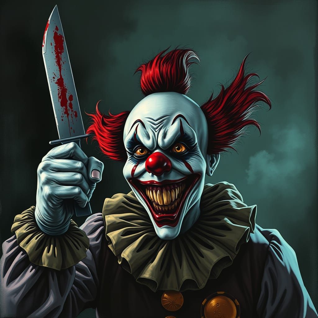 Macabre Killer Clown Looms in Dark Fantasy Art