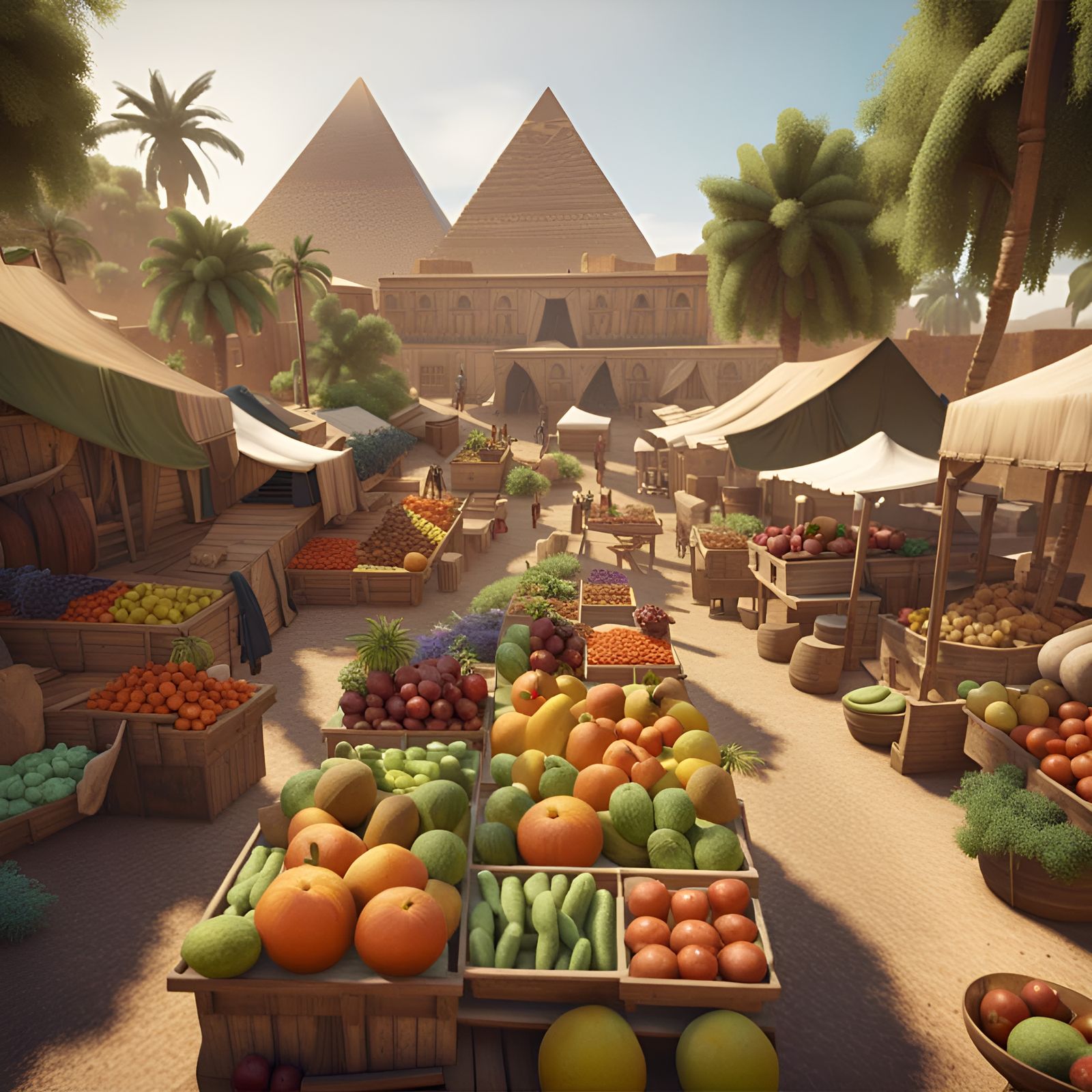 Ancient Egyptian Whimsical  3dhd stylized Farmers Market fil...