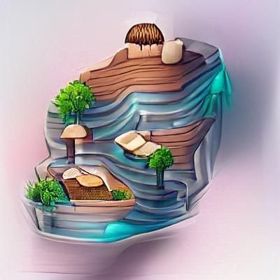 Isometric Floating Island with Waterfall Cave