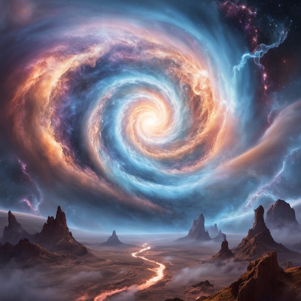 Ethereal Cosmic Being Emerges from Celestial Vortex