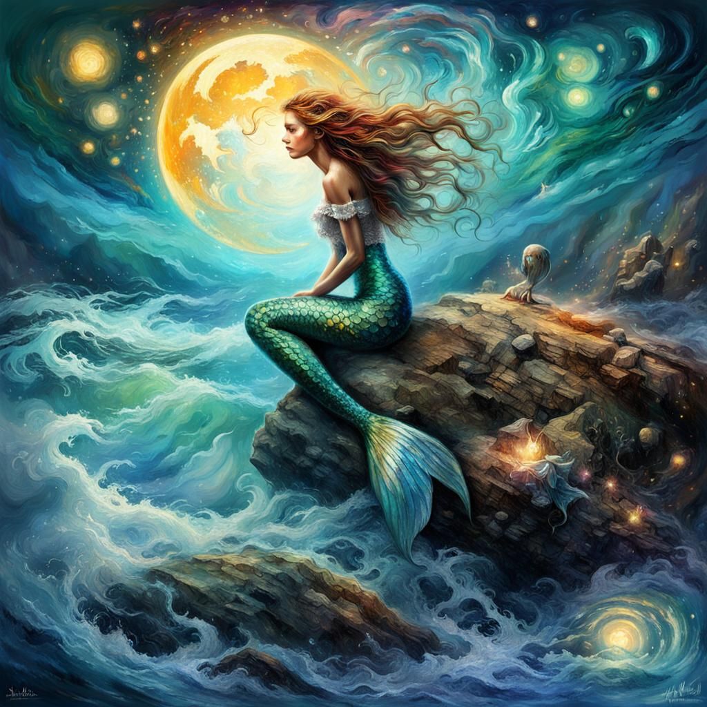 Mermaid watching the waves of the Ocean...